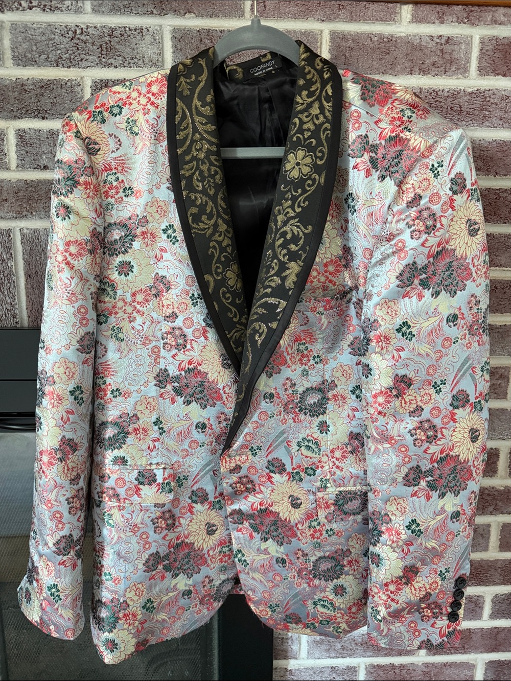 Floral Jacquard Shawl Collar Blazer - Multicolor
